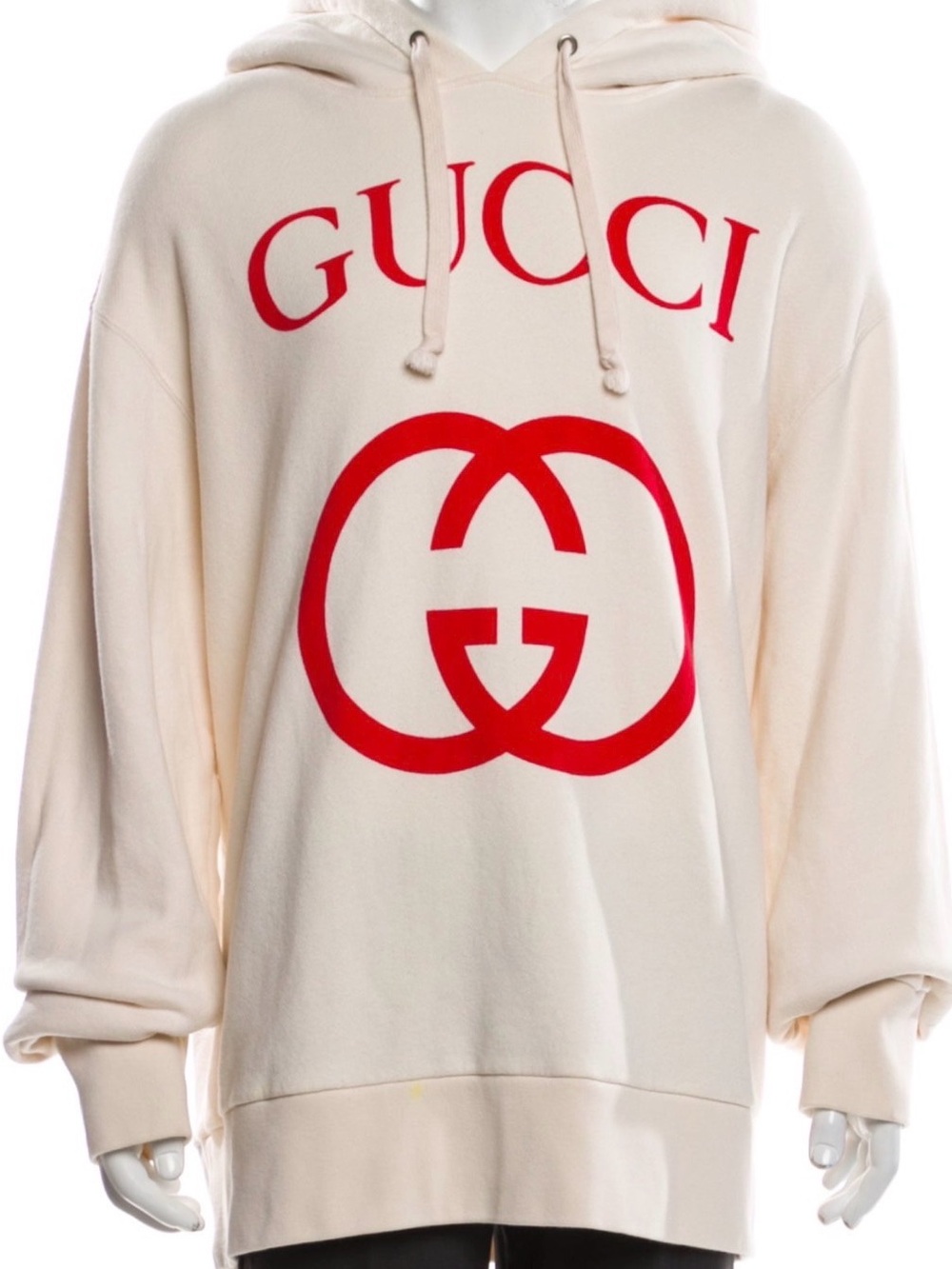 Gucci big logo Cream Pullover Hoodie with Red Logo Print